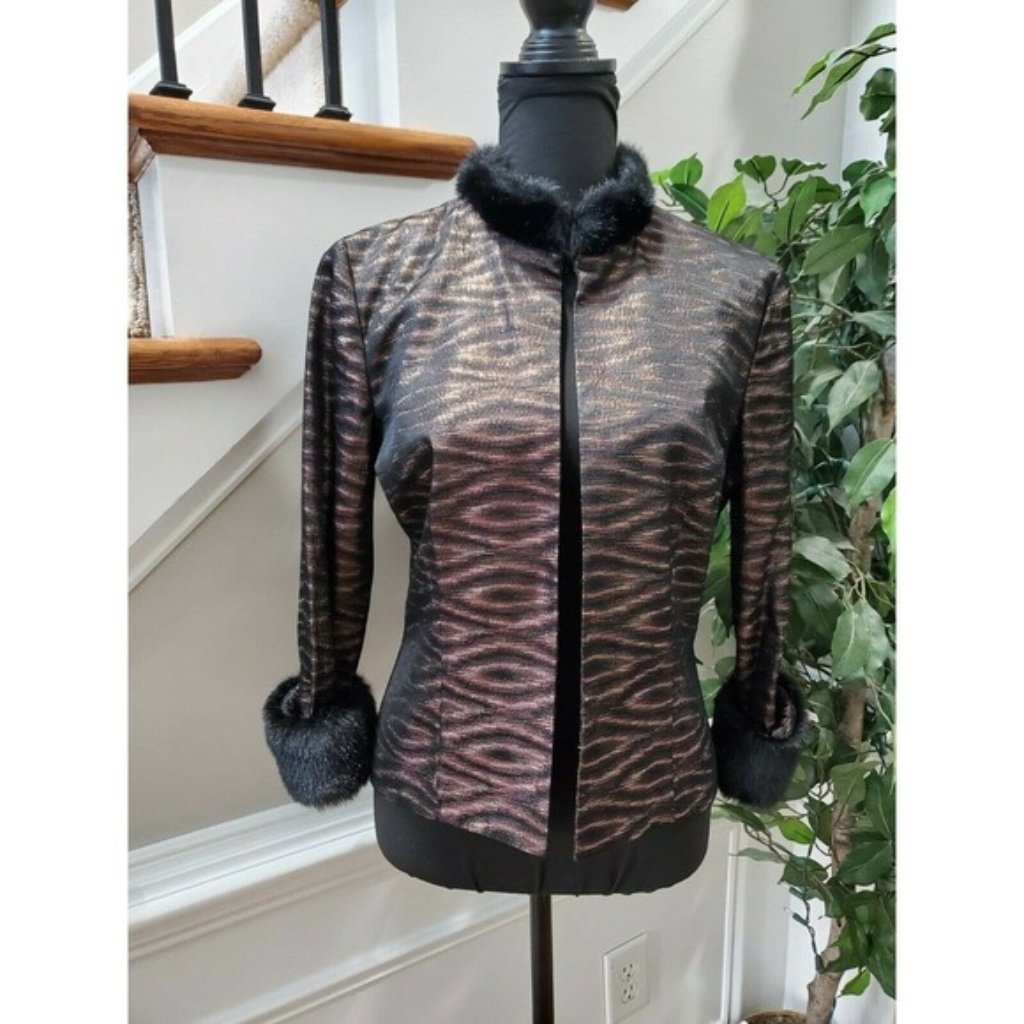Vintagecachet Multicolor Acetate Long Sleeve Open Front Casual Fur Jacket Size 8
